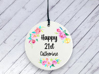 21st Birthday Gift - Floral Ceramic circle