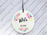 Anniversary Gift for Wife - Floral Personalised Ceramic circle