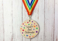 World's Best Childminder printed wooden medal