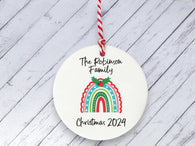 Ceramic Circle Decoration - 2021 Xmas rainbow personalised with family name