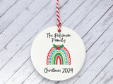 Ceramic Circle Decoration - 2021 Xmas rainbow personalised with family name