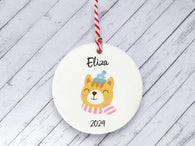 Ceramic Circle Decoration - Child's name personalised bear