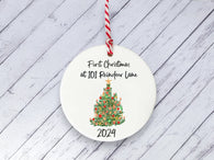 Ceramic Circle Decoration - first Xmas in our new home tree personalised