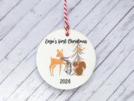 Ceramic Circle Decoration - forest animals baby's first Xmas personalised