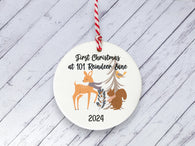 Ceramic Circle Decoration - forest animals first Xmas in our new home personalised