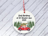 Ceramic Circle Decoration - first Xmas in our new home personalised red car