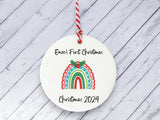 Ceramic Circle Decoration - Xmas rainbow personalised baby's first xmas