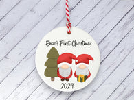 Ceramic Circle Decoration - Baby's first Xmas santa gonk personalised