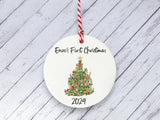 Ceramic Circle Decoration - Baby's first Xmas tree personalised