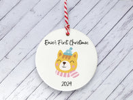 Ceramic Circle Decoration - Baby's first Xmas bear personalised