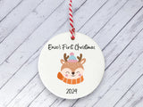 Ceramic Circle Decoration - Baby's first Xmas deer personalised