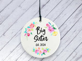 Pregnancy Reveal Gift for Big Sister - Floral Ceramic circle