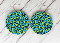 Wooden Earrings - Blue & Yellow Leopard Print