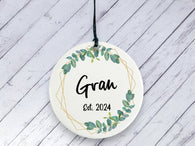 Pregnancy Reveal Gift for Gran - Botanical Ceramic circle