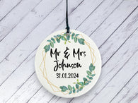 Engagement gift -  Mr & Mrs Botanical Personalised Ceramic circle