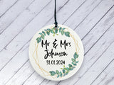 Engagement gift -  Mr & Mrs Botanical Personalised Ceramic circle