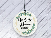 Engagement gift -  Mrs & Mrs Botanical Personalised Ceramic circle
