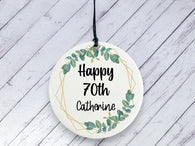 70th Birthday Gift - Botanical Ceramic circle