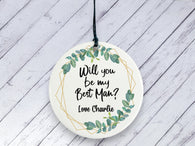 Best Man Proposal Gift - Botanical Personalised Ceramic circle