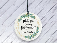 Bridesmaid Proposal gift -  Botanical Personalised Ceramic circle