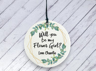 Flower Girl Proposal gift - Botanical Personalised Ceramic circle