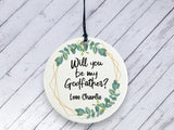 Will you be my Godfather? Proposal gift - Botanical Personalised Ceramic circle