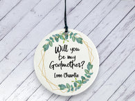 Will you be my Godmother? Proposal gift - Botanical Personalised Ceramic circle