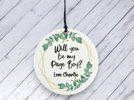 Page Boy Proposal gift - Botanical Personalised Ceramic circle