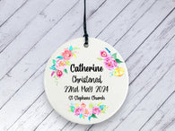 Christening Gift- Floral Personalised Ceramic circle