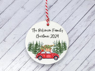 Ceramic Circle Decoration - family personalised red car