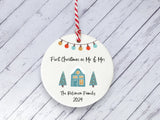 Ceramic Circle Decoration - teal house first Xmas as Mr & Mrs personalised