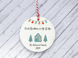 Ceramic Circle Decoration - teal house first Xmas as Mr & Mrs personalised