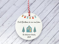 Ceramic Circle Decoration - teal house first Xmas in our new home personalised