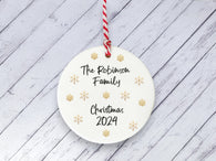 Ceramic Circle Decoration - Gold snowflakes family personalised