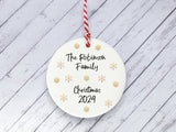 Ceramic Circle Decoration - Gold snowflakes family personalised