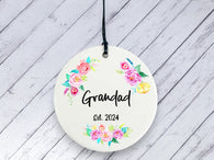 Pregnancy Reveal Gift for Grandad - Floral Ceramic circle