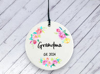 Pregnancy Reveal Gift for Grandma - Floral Ceramic circle