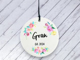 Pregnancy Reveal Gift for Gran - Floral Ceramic circle