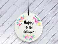 40th Birthday Gift - Floral Ceramic circle