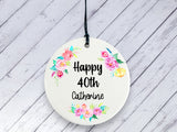 40th Birthday Gift - Floral Ceramic circle