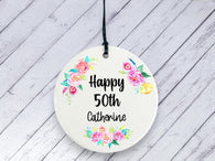 50th Birthday Gift - Floral Ceramic circle