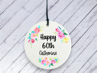 60th Birthday Gift - Floral Ceramic circle