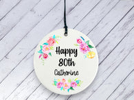 80th Birthday Gift - Floral Ceramic circle