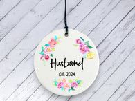 Anniversary Gift for Husband - Floral Personalised Ceramic circle