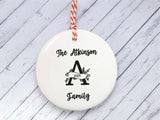 Ceramic Circle Decoration - Monochrome monogram family name personalised
