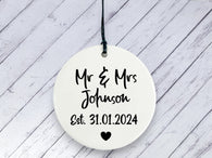 Engagement gift -  Mr & Mrs Personalised Ceramic circle