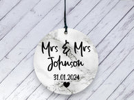 Engagement gift -  Mrs & Mrs Floral Personalised Ceramic circle