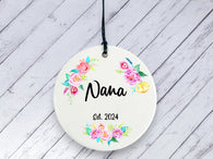 Pregnancy Reveal Gift for Nana - Floral Ceramic circle