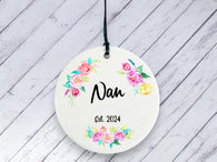 Pregnancy Reveal Gift for Nan - Floral Ceramic circle