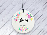 Anniversary Gift for Wifey - Floral Personalised Ceramic circle